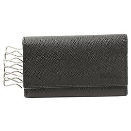 Prada Saffiano Calf 6 Key Case Black Black