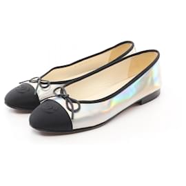 Chanel-Chanel BALLERINA Leather Pumps-Black,Silvery