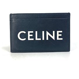 Céline Celine Black Leather Card Holder Black White