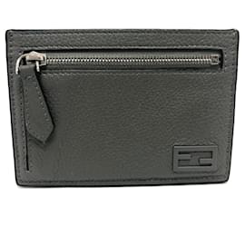 Fendi-Fendi Gray Leather Card Case-Brown