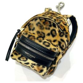 Chaveiro Mini Mochila Estampada de Leopardo Yves Saint Laurent Marrom