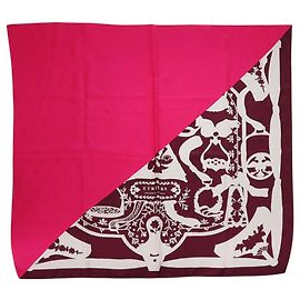 Lenço de seda Hermès Carré 90 Cadre Etrière Tattoo Rosa