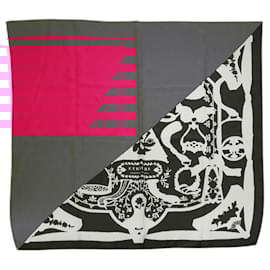 Hermès-Hermès Carré 90 Cadre Etrière Tattoo Silk Scarf-Pink
