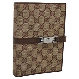 GUCCI GG Canvas Jackie Day Planner Cover Beige Silver 29961 Auth 138492 Silvery Beige