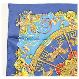 Hermès-HERMES Carre 90 Scarf ""Plumes et Grelots"" Silk Blue Auth 138497-Blue
