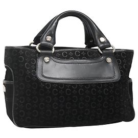 Céline CELINE C Macadam Canvas Hand Bag Suede Black Silver Auth 138370 Black Silvery