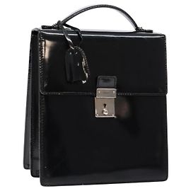 Sac à main GUCCI Cuir verni Noir Argent 018 123 1003 Auth 138124 Noir Argenté