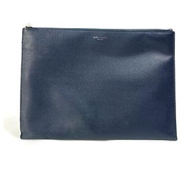 Yves Saint Laurent Dark Navy Leather Clutch Bag Navy blue