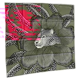 Hermès-90 cm silk scarf "Baobab Cat" by Ardmore Artists-Pink,Fuschia