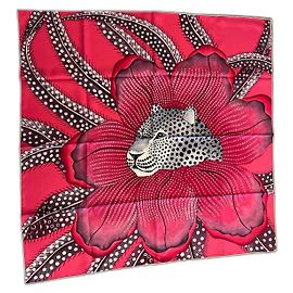 Hermès Pañuelo de seda de 90 cm "Baobab Cat" de Ardmore Artists Rosa Fucsia