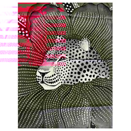 Hermès-90 cm silk scarf "Baobab Cat" by Ardmore Artists-Pink,Fuschia