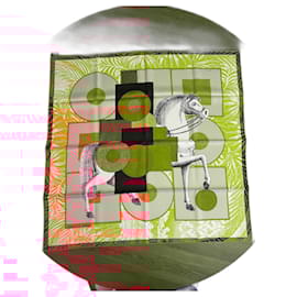 Hermès-Hermès 90 Silk Scarf "Cavalier en Formes"-Red,Orange