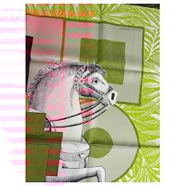 Hermès-Hermès 90 Silk Scarf "Cavalier en Formes"-Red,Orange