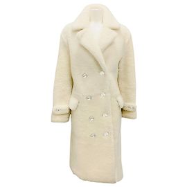 Tom Ford Ivory Fall 2018 Crystal Button Double Breasted Shearling Coat Cream