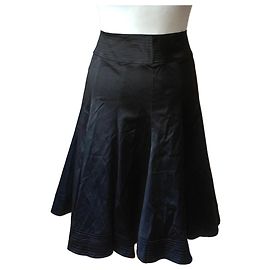 Autre Marque Saia Midi Preta de Cetim Preto