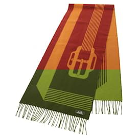 Hermès-Hermes Cashmere Sangle à Boucle Scarf 2120700230311-Orange,Dark red