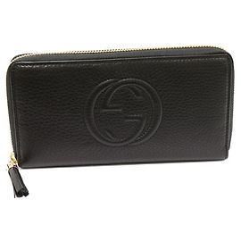 Carteira longa com zíper Gucci Soho em couro de bezerro 308004 Preto