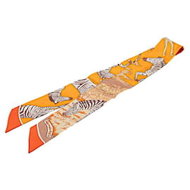 Hermès-Hermes LES ZEBRES Twilly Silk Scarf-Multiple colors,Orange