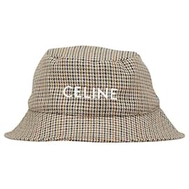 Céline-Celine Logo Houndstooth Wool Blend Bucket Hat-Brown,Black
