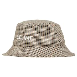 Céline-Celine Logo Houndstooth Wool Blend Bucket Hat-Brown,Black