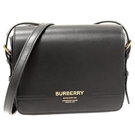 Bolsa de ombro em couro com logo Burberry 8067035 Preto