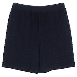 Fendi-Fendi FF logo Pile Pants-Blue,Navy blue