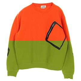 Hermès-Hermes Trimming Wool Cashmere Leather Top-Black,Orange