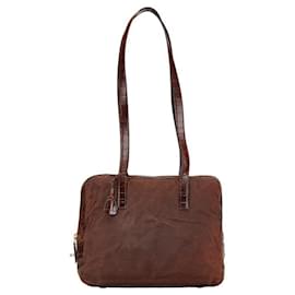 Prada-Prada Triangle Logo Plate Nylon Leather 2way Bag-Brown
