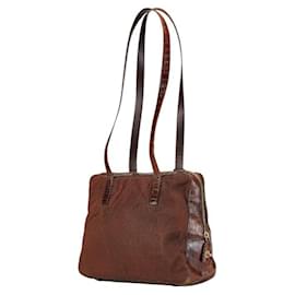 Prada-Prada Triangle Logo Plate Nylon Leather 2way Bag-Brown