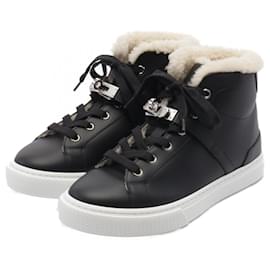 Hermès-Hermes Kelly Buckle Leather Sneakers-Black