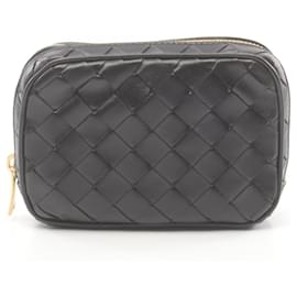 Bottega Veneta-Bottega Veneta Leather Intrecciato Pochette Bag 776873V3IV08425-Black