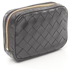 Bottega Veneta-Bottega Veneta Leather Intrecciato Pochette Bag 776873V3IV08425-Black
