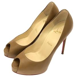 Christian Louboutin-Christian Louboutin Open Toe Heel Pumps Leather Pumps-Brown