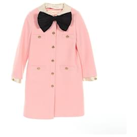 Gucci-Gucci WOOL REMOVABLE BOW CUFFS COLLAR COAT Wool Silk Coat-Pink