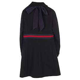 Gucci-Gucci Grosgrain Web Bow Tie Pearl Button Wool Outerwear-Black