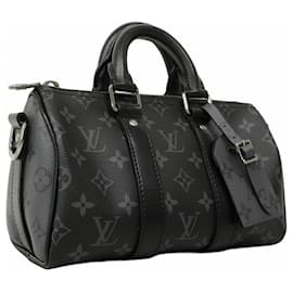 Louis Vuitton-Louis Vuitton Monogram Eclipse Reverse Keepall Bandouliere 25 Handbag-Brown,Black