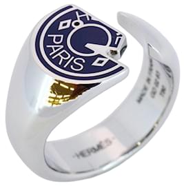 Hermès-Hermes Hermès Carrousel Band Ring-Silvery,Navy blue