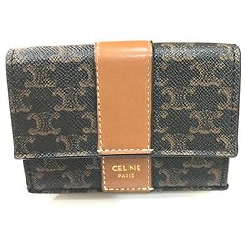 Céline CELINE Triomphe Petit Portefeuille Trifold Compact Marron Marron foncé