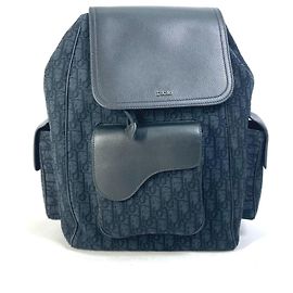 Christian Dior Dior Saddle Oblique Backpack Black Navy blue