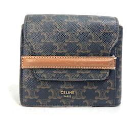 Céline Celine Triomphe Brown Leather Bi-fold Wallet Brown Dark brown