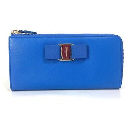 Salvatore Ferragamo Blue Leather Long Wallet Blue