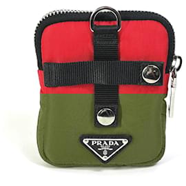Prada-Prada 2NA026 Triangle Logo TESSUTO SOFT Two-Tone Pouch-Black,Red