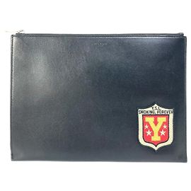 Yves Saint Laurent Black Leather Clutch Bag Black