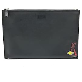 Prada-Prada 2NG001 Logo Rabbit Clutch Bag-Black