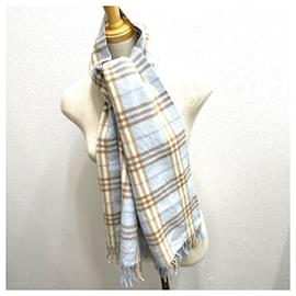 Burberry-Burberry Check Wool and Cashmere Shawl-Blue,Beige