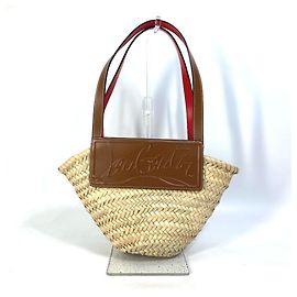 Beige Raffia- und Lederkorb Tasche von Christian Louboutin Beige