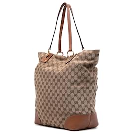 Gucci-Gucci Brown Large GG Canvas GG Charm Tote-Brown,Beige