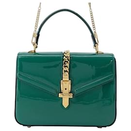 Gucci-Gucci Green Mini Patent Sylvie 1969 Top Handle Bag-Green