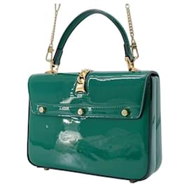 Gucci-Gucci Green Mini Patent Sylvie 1969 Top Handle Bag-Green