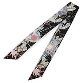 Hermès-Hermès Black Odyssey Silk Twilly Scarf-Black